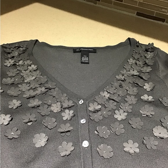 INC International Concepts Flower accent Cardigan, with Diamond Buttons. - Picture 3 of 5